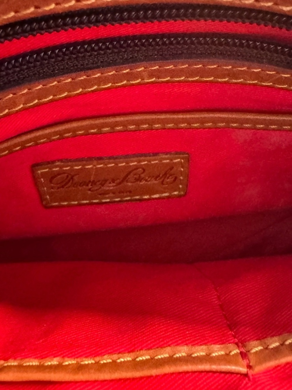 Dooney & Bourke Cream Leather Satchel with Brown Trim and Brass Hardware - Picture 6 of 12
